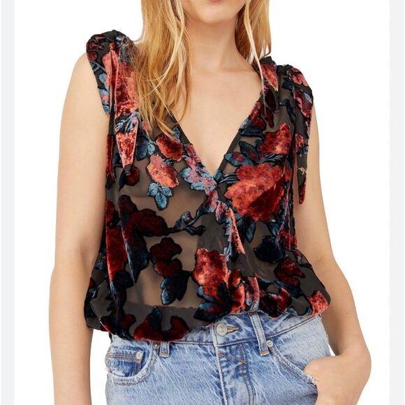 FREE PEOPLE Tied to You Chiffon Velvet Tank Top, Size‎ SMALL - Picture 1 of 14